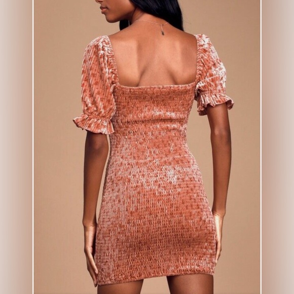 Lulus My Fleur-Ever Rusty Rose Floral Print Velvet Smocked Mini Dress XL NWT - Picture 4 of 14